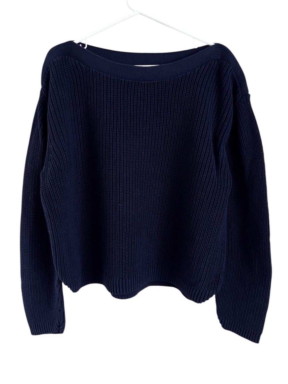 Quince Navy Organic Cotton Fisherman’s Boatneck Sweater Preppy Quiet Luxury XL